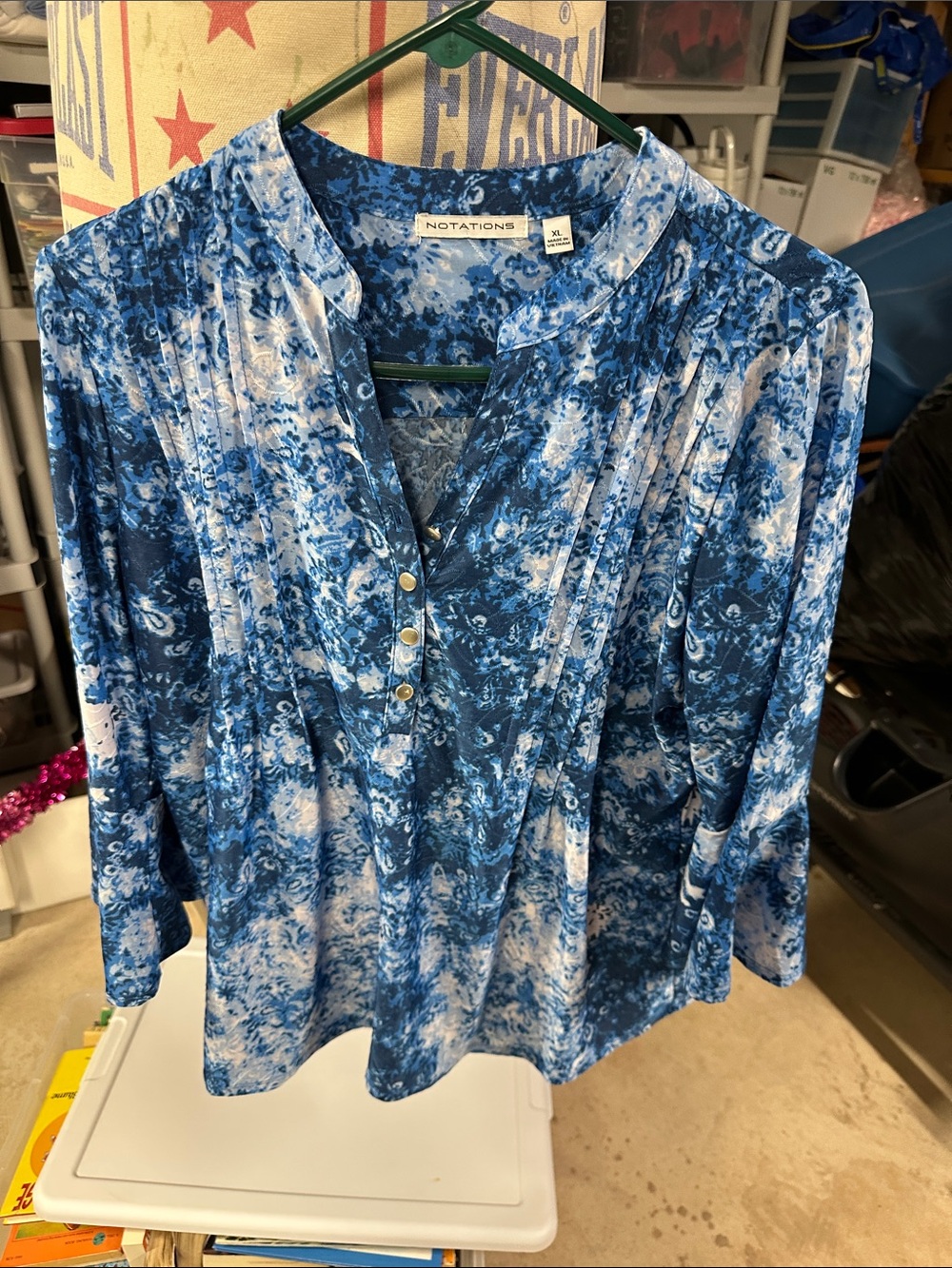 Notations Blue and White Patterned Henley Tunic